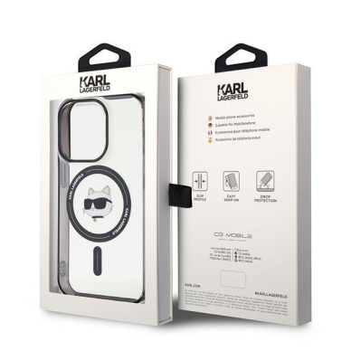 Originalus dėklas Karl Lagerfeld KLHMP15XHCHNOTK iPhone 15 Pro Max 6.7  Permatomas hardcase IML Choupette`s Head MagSafe 7