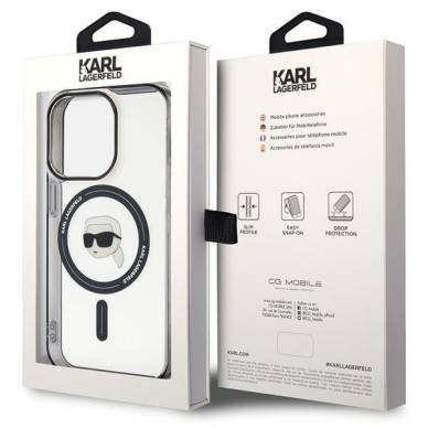 Originalus dėklas Karl Lagerfeld KLHMP15XHKHNOTK iPhone 15 Pro Max 6.7  Permatomas hardcase IML Karl`s Head MagSafe 7