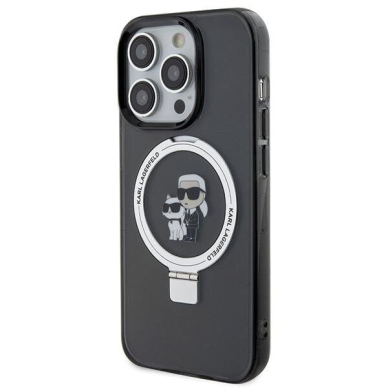 Originalus dėklas Karl Lagerfeld KLHMP15XHMRSKCK iPhone 15 Pro Max 6.7  Juodas hardcase Ring Stand Karl&amp Choupette MagSafe 1