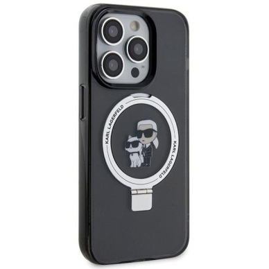 Originalus dėklas Karl Lagerfeld KLHMP15XHMRSKCK iPhone 15 Pro Max 6.7  Juodas hardcase Ring Stand Karl&amp Choupette MagSafe 3