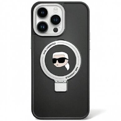 Originalus dėklas Karl Lagerfeld KLHMP15XHMRSKHK iPhone 15 Pro Max 6.7  Juodas hardcase Ring Stand Karl Head MagSafe