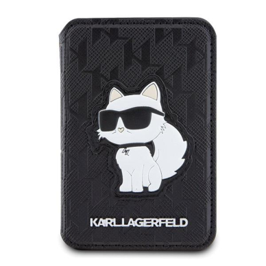 Originalus dėklas Karl Lagerfeld KLWMSPSAKHCK Wallet Card Slot Stand Saffiano Monogram Choupette MagSafe case - Juodas 2