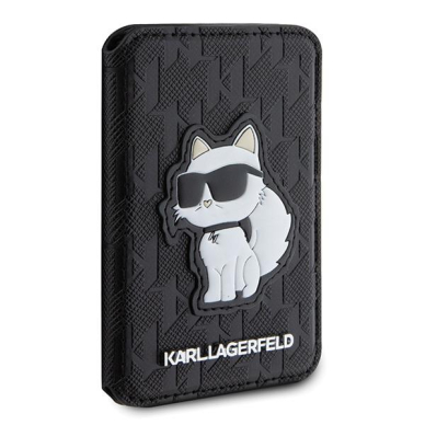 Originalus dėklas Karl Lagerfeld KLWMSPSAKHCK Wallet Card Slot Stand Saffiano Monogram Choupette MagSafe case - Juodas 3