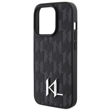 Originalus dėklas Karl Lagerfeld Leather Monogram Hot Stamp Metal Logo case skirta iPhone 15 Pro Max - Juodas 5