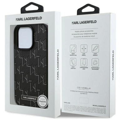 Dėklas Karl Lagerfeld Leather Monogram Metal Logo MagSafe iPhone 16 Pro  - Juodas 7