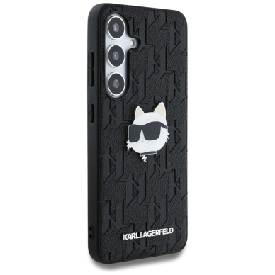 Karl Lagerfeld Leather Monogram Pin Logo Choupette Head Samsung Galaxy S25 Dėklas Juodas 3