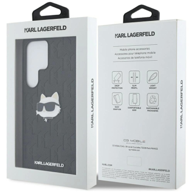 Karl Lagerfeld Leather Monogram Pin Logo Choupette Head Samsung Galaxy S25 Ultra Dėklas Juodas 7