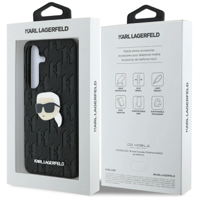 Karl Lagerfeld Leather Monogram Pin Logo Karl Head Samsung Galaxy S25 Dėklas Juodas 7