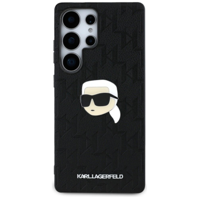 Karl Lagerfeld Leather Monogram Pin Logo Karl Head Samsung Galaxy S25 Ultra Dėklas Juodas 2