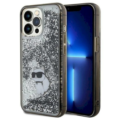 Karl Lagerfeld Liquid Glitter Choupette dėklas skirtas iPhone 13 Pro / 13 - Permatomas