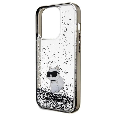 Karl Lagerfeld Liquid Glitter Choupette dėklas skirtas iPhone 14 Pro - Permatomas 5