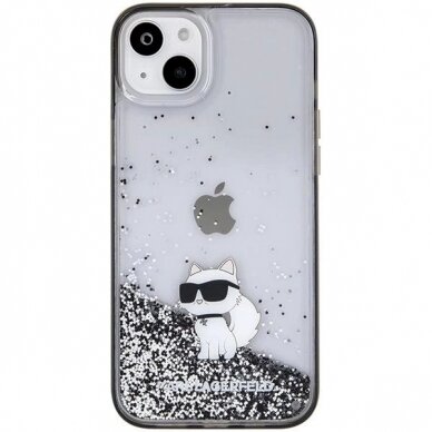 Karl Lagerfeld Liquid Glitter Choupette dėklas skirtas iPhone 15 Plus - Permatomas 2