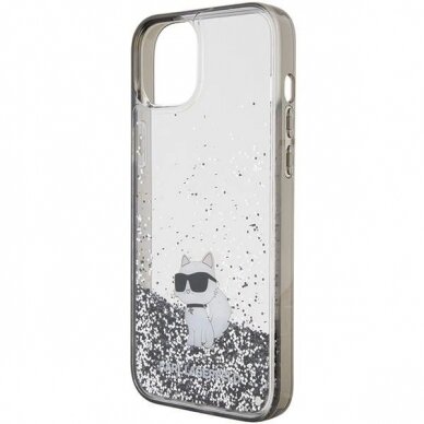 Karl Lagerfeld Liquid Glitter Choupette dėklas skirtas iPhone 15 Plus - Permatomas 5