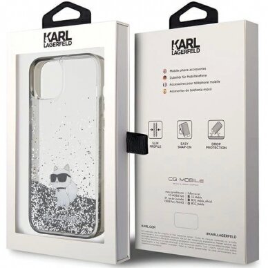 Karl Lagerfeld Liquid Glitter Choupette dėklas skirtas iPhone 15 Plus - Permatomas 7