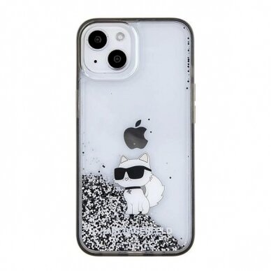 Karl Lagerfeld Liquid Glitter Choupette dėklas skirtas iPhone 15 - Permatomas 2
