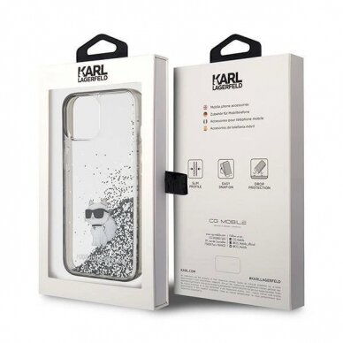 Karl Lagerfeld Liquid Glitter Choupette dėklas skirtas iPhone 15 - Permatomas 7