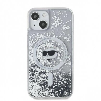 Karl Lagerfeld Liquid Glitter Choupette Head MagSafe dėklas iPhone 12 / 12 Pro - Permatomas