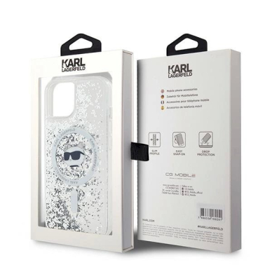 Karl Lagerfeld Liquid Glitter Choupette Head MagSafe dėklas iPhone 13 - Permatomas 7