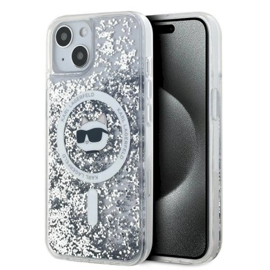 Karl Lagerfeld Liquid Glitter Choupette Head MagSafe dėklas iPhone 13 - Permatomas