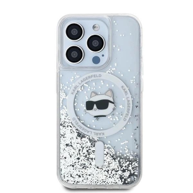 Karl Lagerfeld Liquid Glitter Choupette Head MagSafe dėklas iPhone 14 Pro Max - Permatomas