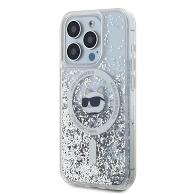 Karl Lagerfeld Liquid Glitter Choupette Head MagSafe dėklas iPhone 15 Pro Max - Permatomas 1