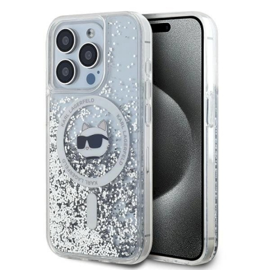 Karl Lagerfeld Liquid Glitter Choupette Head MagSafe dėklas iPhone 15 Pro Max - Permatomas