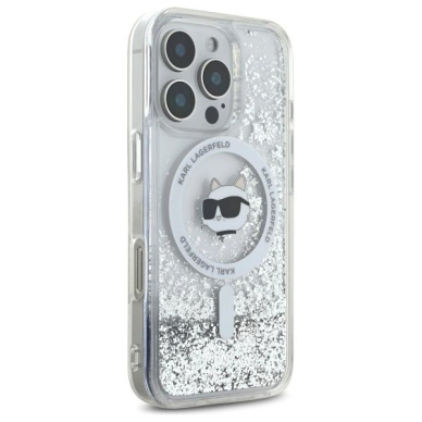 Dėklas Karl Lagerfeld Liquid Glitter Choupette Head Magsafe  iPhone 16 Pro Max - Skaidrus 3