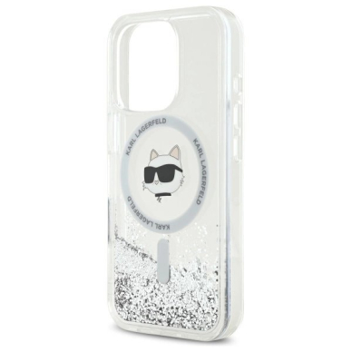 Dėklas Karl Lagerfeld Liquid Glitter Choupette Head Magsafe  iPhone 16 Pro Max - Skaidrus 5