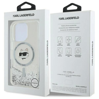 Dėklas Karl Lagerfeld Liquid Glitter Choupette Head Magsafe  iPhone 16 Pro Max - Skaidrus 7