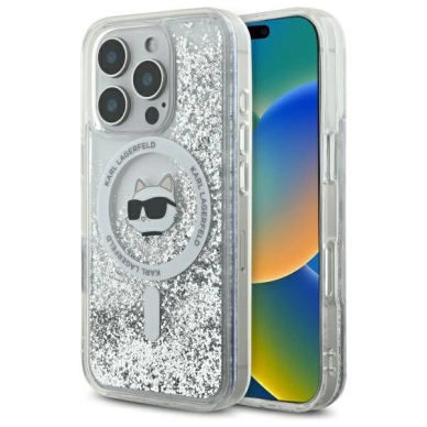 Dėklas Karl Lagerfeld Liquid Glitter Choupette Head Magsafe  iPhone 16 Pro Max - Skaidrus