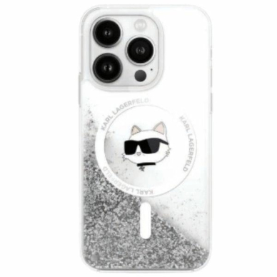 Dėklas Karl Lagerfeld Liquid Glitter Choupette Head Magsafe iPhone 16  - Skaidrus