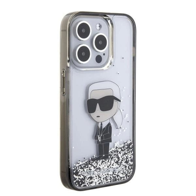 Originalus Karl Lagerfeld Dėklas Liquid Glitter Ikonik dėklas skirtas iPhone 15 Pro Max - Permatomas 3