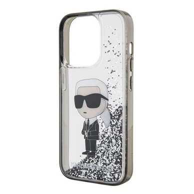 Originalus Karl Lagerfeld Dėklas Liquid Glitter Ikonik dėklas skirtas iPhone 15 Pro Max - Permatomas 5