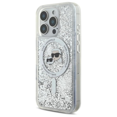 Dėklas Karl Lagerfeld Liquid Glitter Karl  Choupette Head Magsafe  iPhone 16 Pro Max - Skaidrus 1