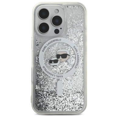 Dėklas Karl Lagerfeld Liquid Glitter Karl  Choupette Head Magsafe  iPhone 16 Pro Max - Skaidrus 2