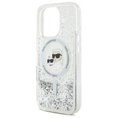 Dėklas Karl Lagerfeld Liquid Glitter Karl  Choupette Head Magsafe  iPhone 16 Pro Max - Skaidrus 5