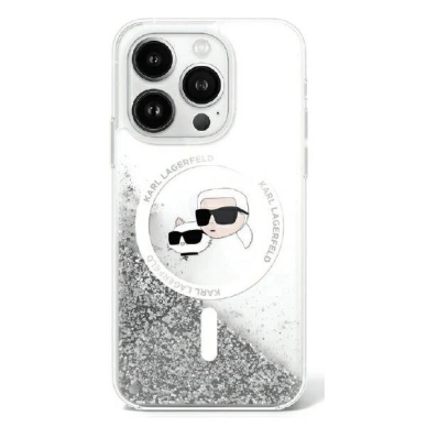 Dėklas Karl Lagerfeld Liquid Glitter Karl  Choupette Head Magsafe iPhone 16 Plus  - Skaidrus