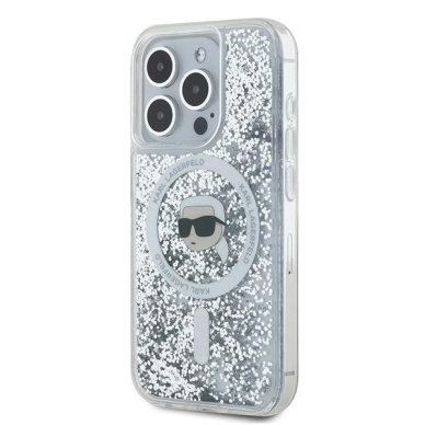 Karl Lagerfeld Liquid Glitter Karl Head MagSafe dėklas iPhone 15 Pro Max - Permatomas 1