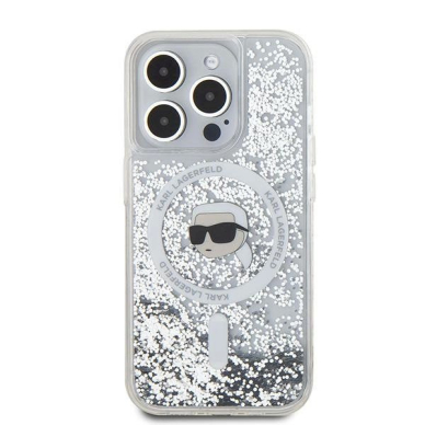 Karl Lagerfeld Liquid Glitter Karl Head MagSafe dėklas iPhone 15 Pro Max - Permatomas 2