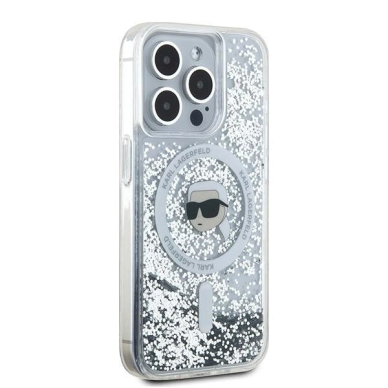 Karl Lagerfeld Liquid Glitter Karl Head MagSafe dėklas iPhone 15 Pro Max - Permatomas 3