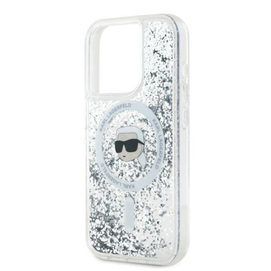 Karl Lagerfeld Liquid Glitter Karl Head MagSafe dėklas iPhone 15 Pro Max - Permatomas 5