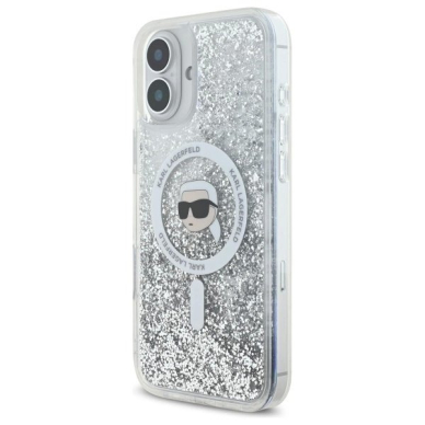 Dėklas Karl Lagerfeld Liquid Glitter Karl Head Magsafe  iPhone 16 Plus - Skaidrus 1