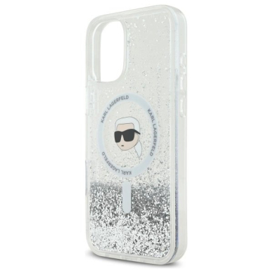 Dėklas Karl Lagerfeld Liquid Glitter Karl Head Magsafe  iPhone 16 Plus - Skaidrus 5