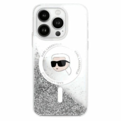 Dėklas Karl Lagerfeld Liquid Glitter Karl Head Magsafe  iPhone 16 Pro - Skaidrus