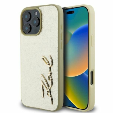 Karl Lagerfeld Metal Signature iPhone 16 Pro Max Case - auksinis