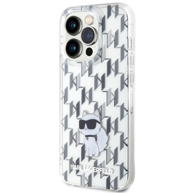 Karl Lagerfeld Monogram Choupette dėklas skirtas iPhone 15 Pro - Permatomas