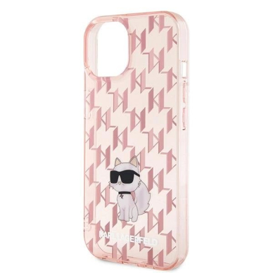 Karl Lagerfeld Monogram Choupette dėklas skirtas iPhone 15 - Rožinis 5