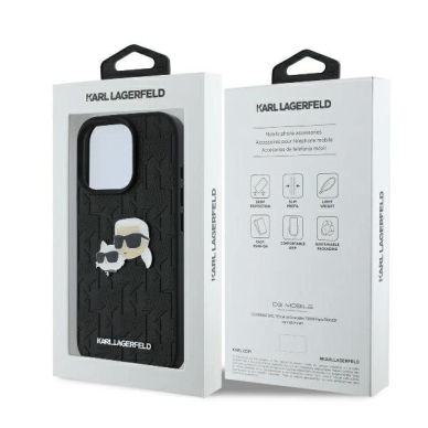 Dėklas Karl Lagerfeld Monogram Karl  Choupette Head Pin iPhone 16 Pro  - Juodas 7