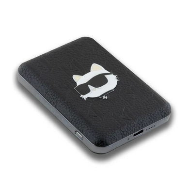 Dėklas Karl Lagerfeld Powerbank inductive KLPB5FPGKSCHHK 16W 5000mAh Juodas/Juodas Choupette Head Pin MagSafe 3