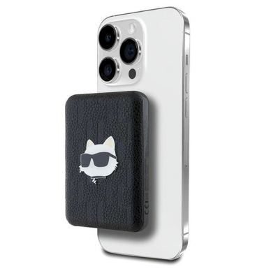 Dėklas Karl Lagerfeld Powerbank inductive KLPB5FPGKSCHHK 16W 5000mAh Juodas/Juodas Choupette Head Pin MagSafe